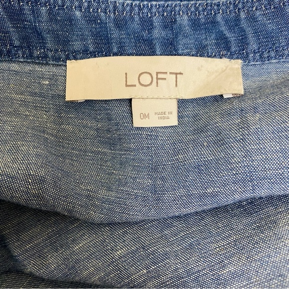 Loft Chambray Linen Blend Dress Sz 0M Short Sleeve Belted - Picture 4 of 5